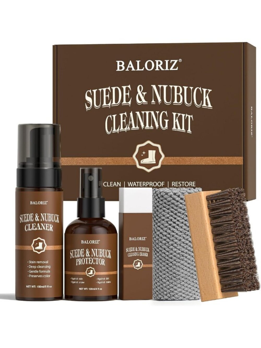 5-Piece Suede & Nubuck Care Kit - Cleaner, Protector, Brush & Eraser for Shoes